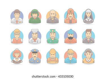 Cartoon people icon set. Vector character illustration. Isolated on white.
