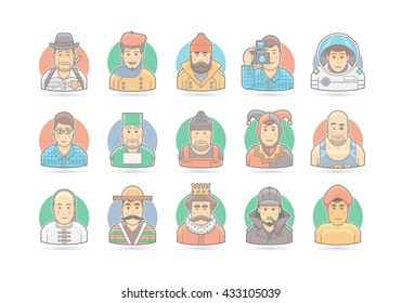 Cartoon people icon set. Vector character illustration. Isolated on white.