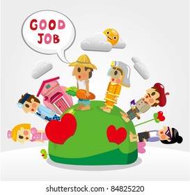 cartoon people job seamless pattern