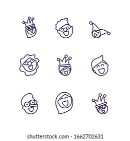 cartoon people laughing and fools day icons set over white background, line style design, vector illustration