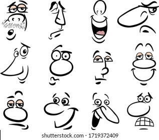Cartoon People Making Faces or Human Emotions for Comics or Design Graphic Set