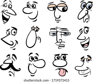 Cartoon People Making Faces or Human Emotions Design Elements Graphic Set