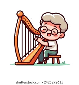 cartoon people play harp music instrument flat vector illustration