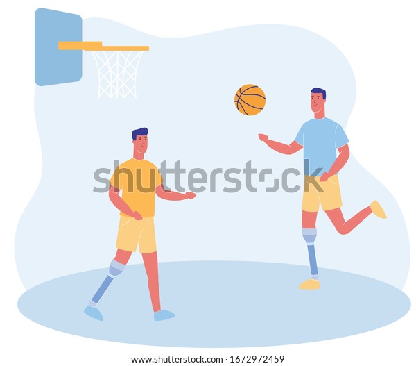 Cartoon People Prosthetic Leg Play Basketball Stock Vector Royalty Free