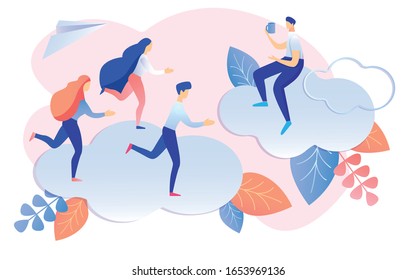 Cartoon People Run in Haste, Man Holding Mug Drink Coffee Vector Illustration. Deadline Pressure Office Worker Stress. Work Break Pause Procrastination. Planning Productivity Problem