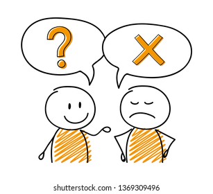 Cartoon people with speech bubbles and business icons. Vector