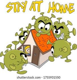 Cartoon people staying at home to be safe from corona virus vector illustration