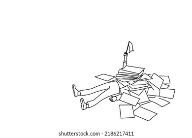 Cartoon of people swamped with paperwork. line art style
