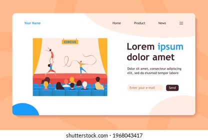 Cartoon people watching show in circus. Acrobat, audience, fun flat vector illustration. Entertainment and performance concept for banner, website design or landing web page