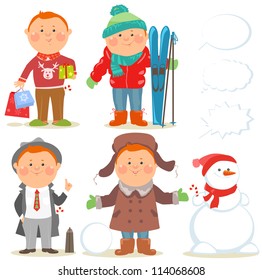 Cartoon people, Winter holidays set, Red hair guy