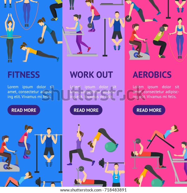 Cartoon People Workout Exercise Gym Banner Stock Vector (royalty Free 