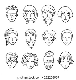 Cartoon people's heads. Characters design.
