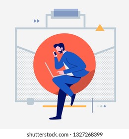 Cartoon peoples using internet device like smartphone and laptop with digital lifestyle icon. Business object. Vector illustrations.