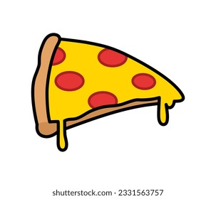 Cartoon Pepperoni Pizza Illustration Wit Outline