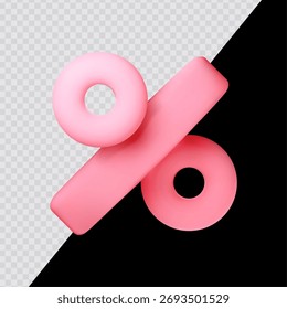 Sinal de porcentagem de desenho animado. Estilo de renderização 3D em plano de fundo transparente. Para fundos escuros e brilhantes.