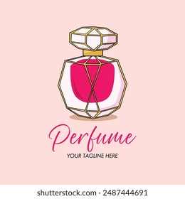 Cartoon of perfume bottles, and perfumes retro packaging. Fashion vintage bottle, decorative girly cosmetics flat decent vector set and perfume logo and perfume illustration 