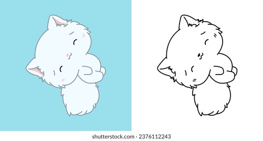 Cartoon Persian Kitty Clipart for Coloring Page and Illustration. Clip Art Isolated Cat. Cute Vector Illustration of a Kawaii Animal for Stickers, Baby Shower, Coloring Pages. 