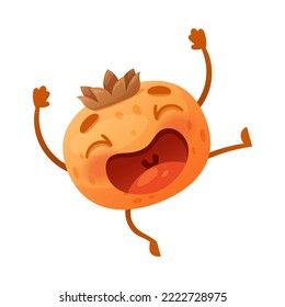 Caricatura Persimmon Fruit Dancing and Cheering Disfrutando de la Ilustración del Vector de Temporada de Verano