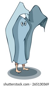 Cartoon Person Dressed as a Ghost, Vector Illustration isolated on White Background. 