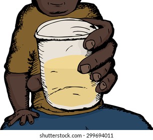 Cartoon of person drinking beer in a cup