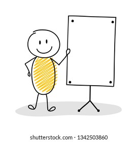 Cartoon person with empty whiteboard. Vector