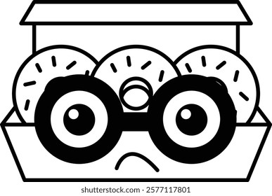 A cartoon of a person with glasses and a box of donuts