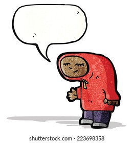 cartoon person in hooded coat