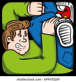 Cartoon of a person representing man in anguish, in tight space, prone in difficulties. Ideal for informative and educational materials