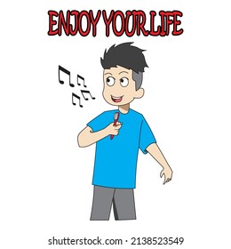 caricatura de una persona cantando casualmente usando un cepillo de dientes
