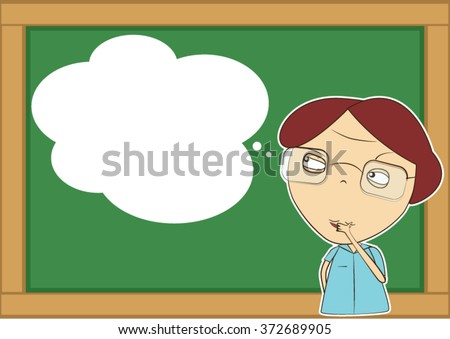 cartoon of person thinking or analysis problem with bubble on the blackboard
