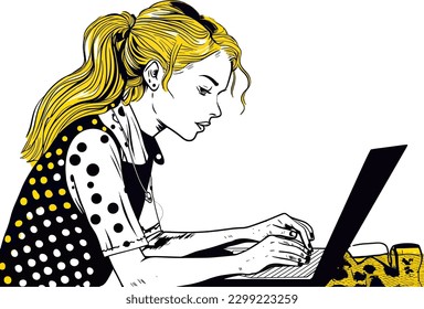 A cartoon person using a laptop vector illustration art