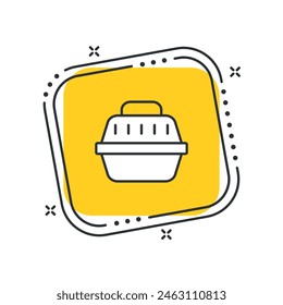 Cartoon pet box icon vector illustration. Pet carrier on isolated yellow square background. Animals travelling sign concept.