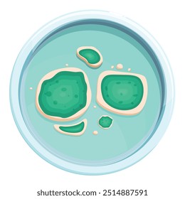 Cartoon petri dish with colony of bacteria growing in it