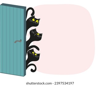  Mascotas de caricatura. Cartel o marco con gatos divertidos multicolores. Mascotas, animales.  Diseño de postales, diseño de volante. Espacio para texto. Ilustración vectorial, fondo aislado.
