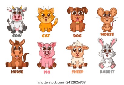 Cartoon Pets Cow, Cat, Dog and Mouse, Horse, Pig Sheep or Bunny Adorable Animals Captivating Audiences With Their Charm