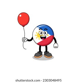 Cartoon of philippines flag holding a balloon , character design