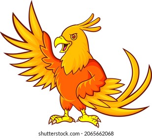 Cartoon phoenix bird on white background