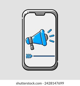 Cartoon phone with a blue megaphone; perfect for communication concepts, advertising, marketing campaigns, business presentations, and technology illustrations.
