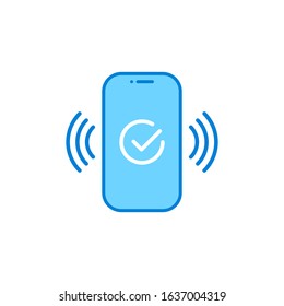 cartoon phone like verified mobile payment. concept of purchase by credit card and pos contactless pay. flat outline style trendy modern ewallet logotype graphic design isolated on white background