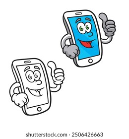 a cartoon phone vector illustrations. hand drawing with line art style. you can change color you want. easy to edit