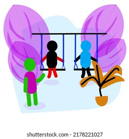 cartoon photo vector illustration playing swing