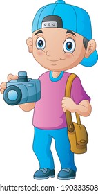 Cartoon Photographer Boy Holding A Camera