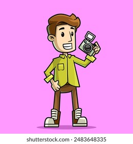 Cartoon Photographer Character Holding Camera