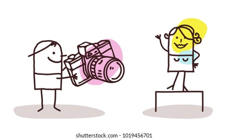 Fotógrafo de dibujos animados con modelo