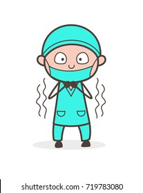 Cartoon Physician Shivering Expression Vector Illustration