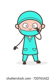 Cartoon Physician Showing Eyes for Checkup Vector