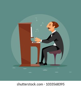 Cartoon pianist performs at a concert. Vector illustration