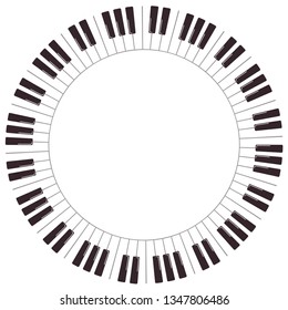 Cartoon piano keys. Vector round frame isolated on white background