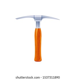 Cartoon pick axe. Still pickaxe with wood texture handle. Miner tool, mattock for mining or archeologic concept Flat vector illustration isolated on white background.