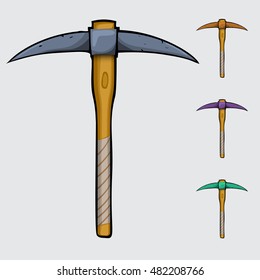 cartoon pickaxe, comics pickaxe,pickaxe for ore extraction on a white background